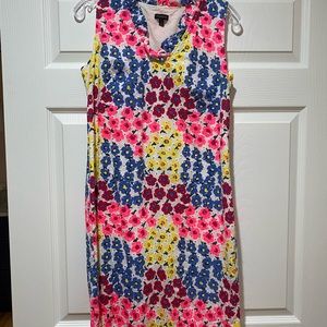 Talbots Pink Eyelet Floral Ruffle Neck Shift Dress Size 8